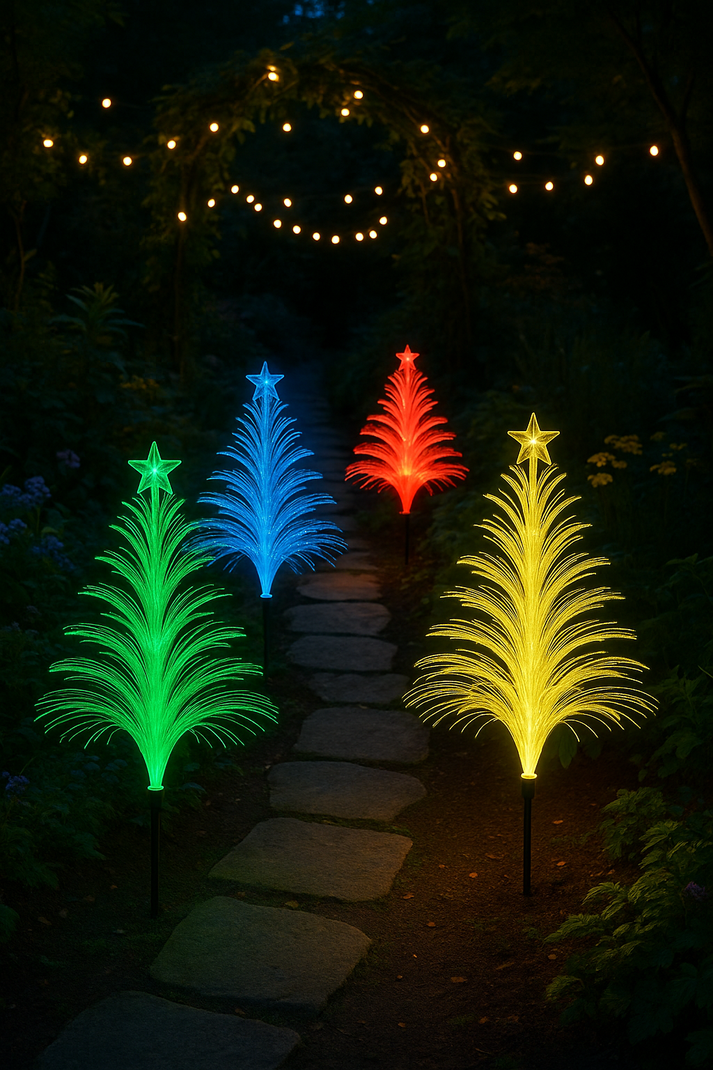 GlowWave Fiber Optic Christmas Tree Stakes (4-Pack)