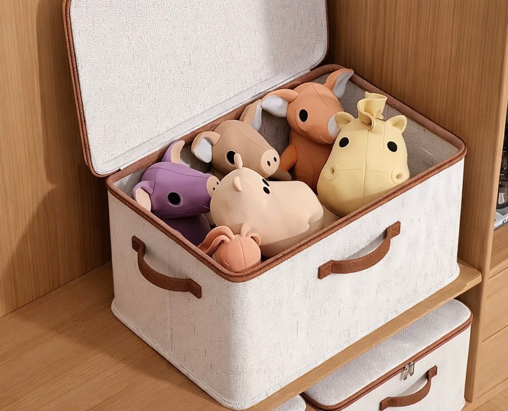 Foldable Fabric Storage Box with Lid & Handles – Multi - Purpose Home Organizer - Glowonlite - Glowonlite