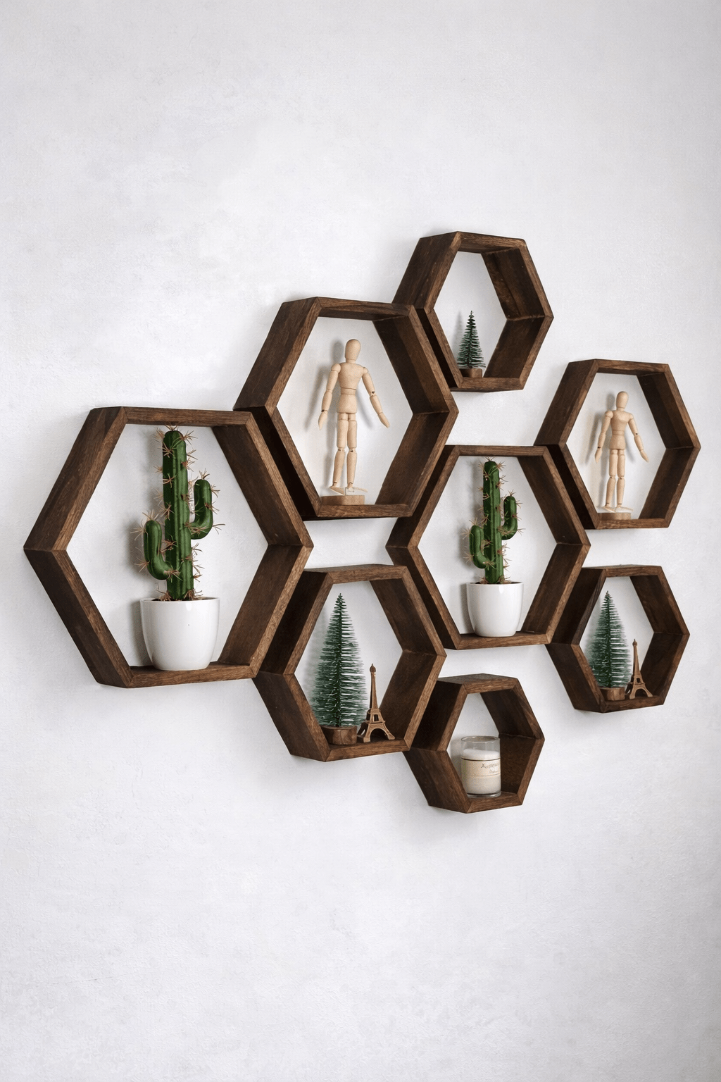 Hexagon Wooden Wall Shelf Set – Modern Honeycomb Display Shelves - Glowonlite - Glowonlite