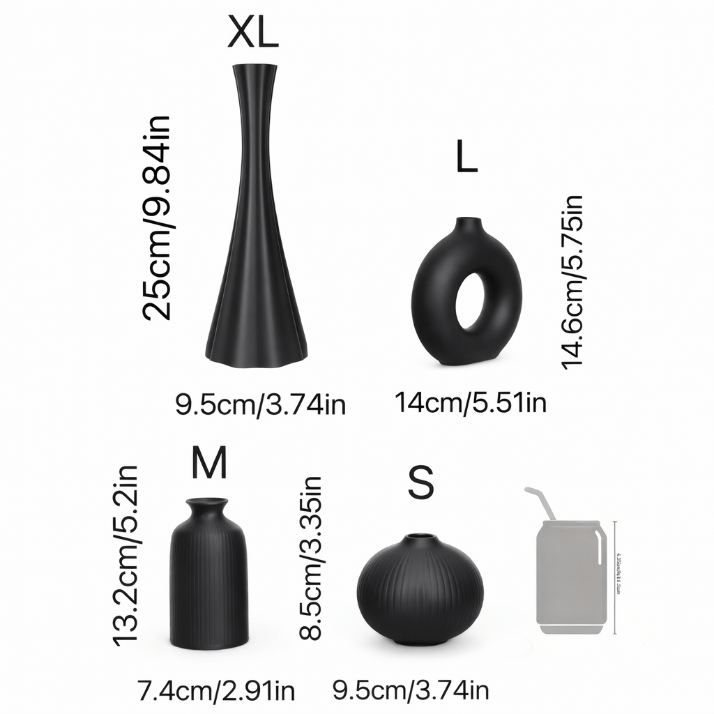 Matte Black Ceramic Vase Set (4 - Piece Modern Collection) - Glowonlite - Glowonlite