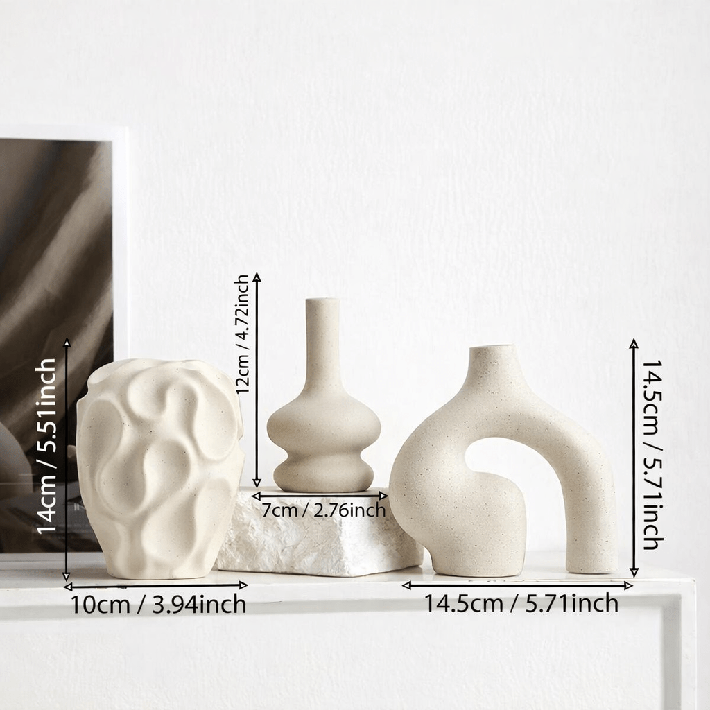 Modern Abstract Ceramic Vase Set (3 - Piece Minimalist Décor Collection) - Glowonlite - Glowonlite