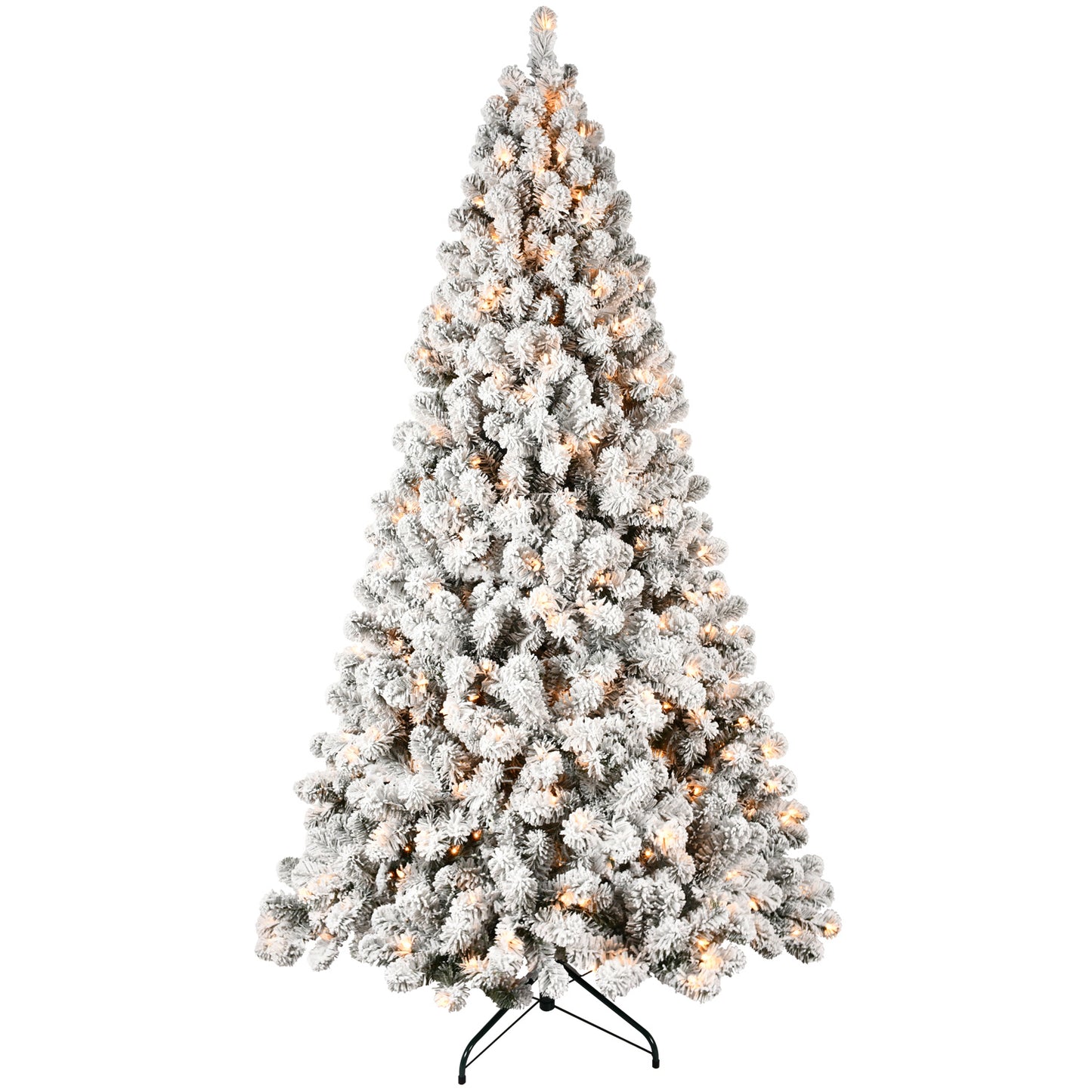 5ft 6ft 8ft 9ft Pre-Lit Flocked Christmas Tree Hinged Artificial Xmas Trees Premium PVC Branches With Lights