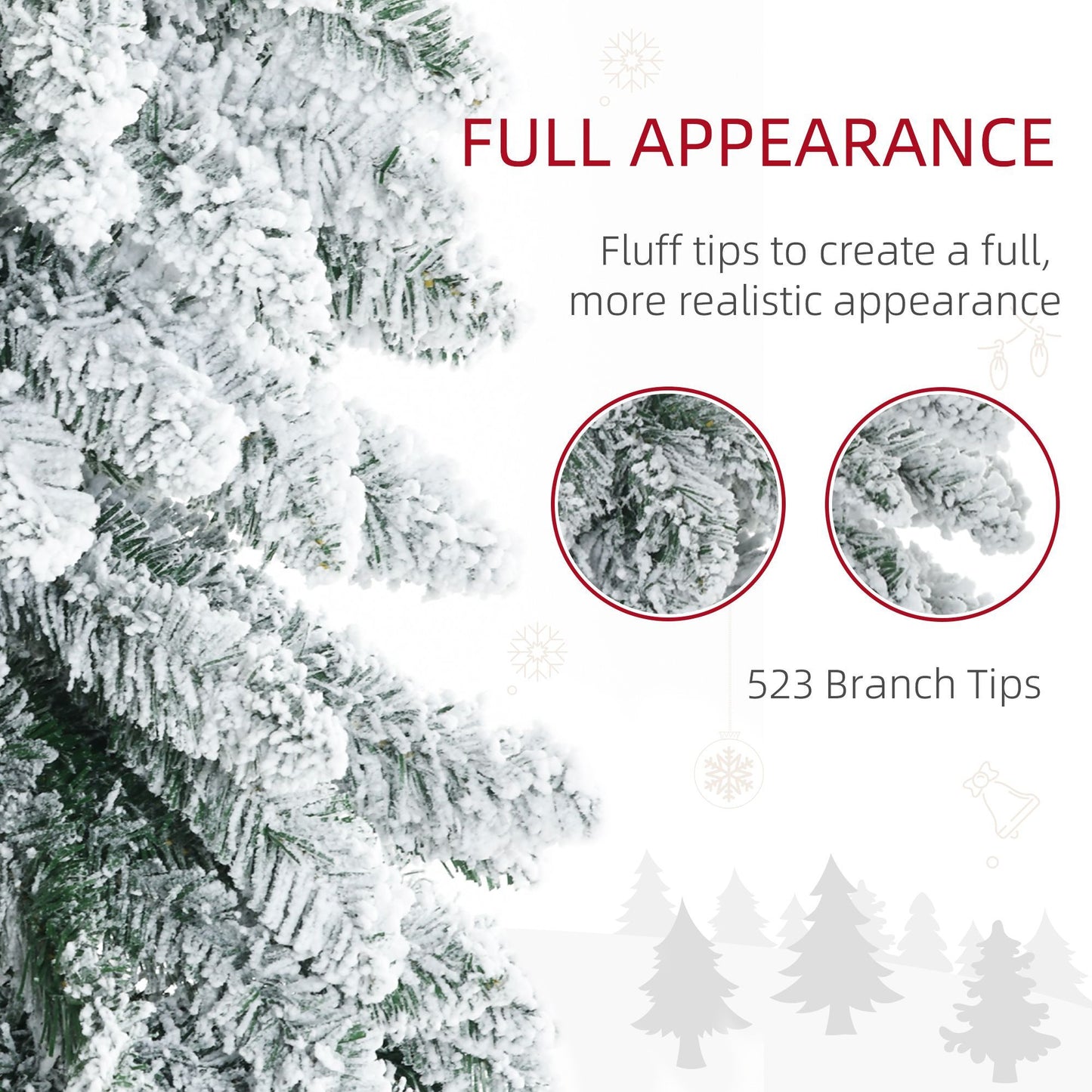 6' Artificial Slim Flocked Christmas Trees, With Snow Frosted Branches, Downswept Shape, Steel Base