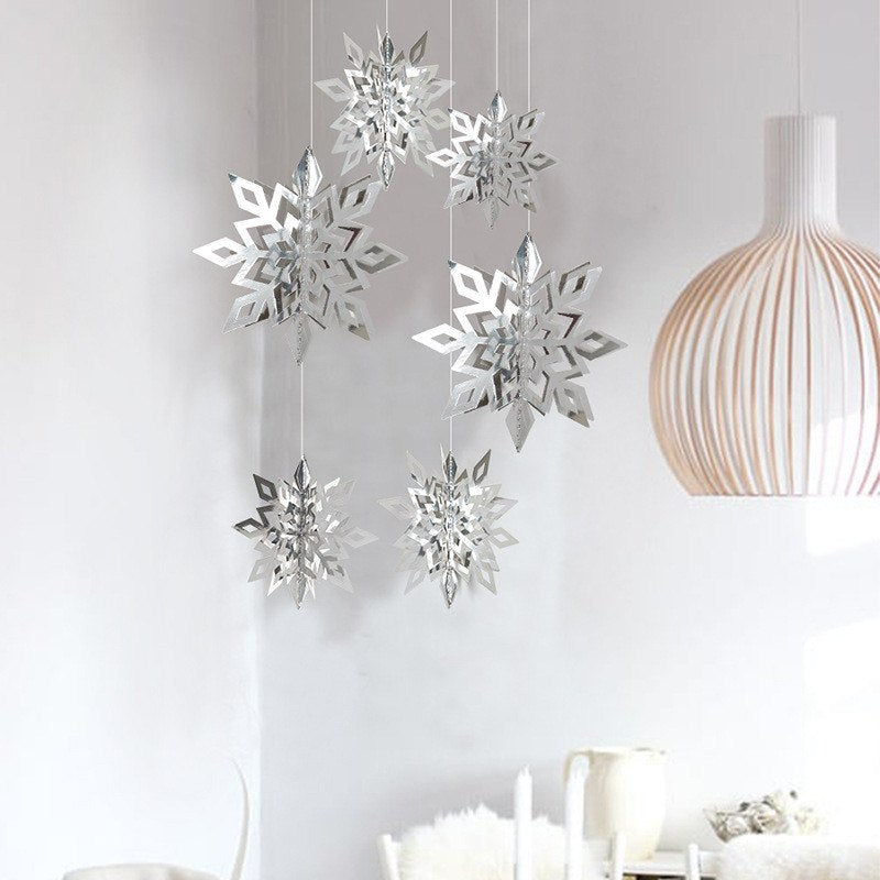 6 Pcs Set Cardboard 3D Hollow Snowflake Hanging Ornaments