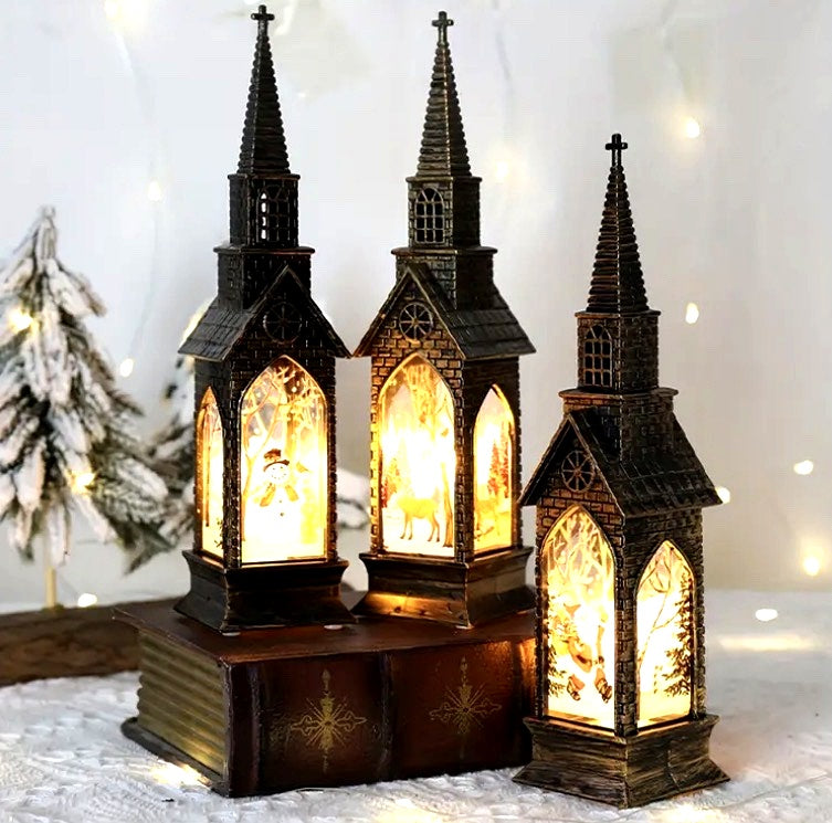 Vintage Christmas Church LED Light Lanterns (4-Piece Set)
