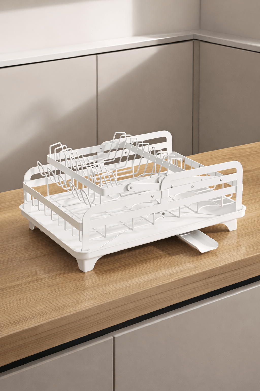 2 - Tier Kitchen Dish Drying Rack with Automatic Drain & Cutting Board Holder - Glowonlite - Glowonlite