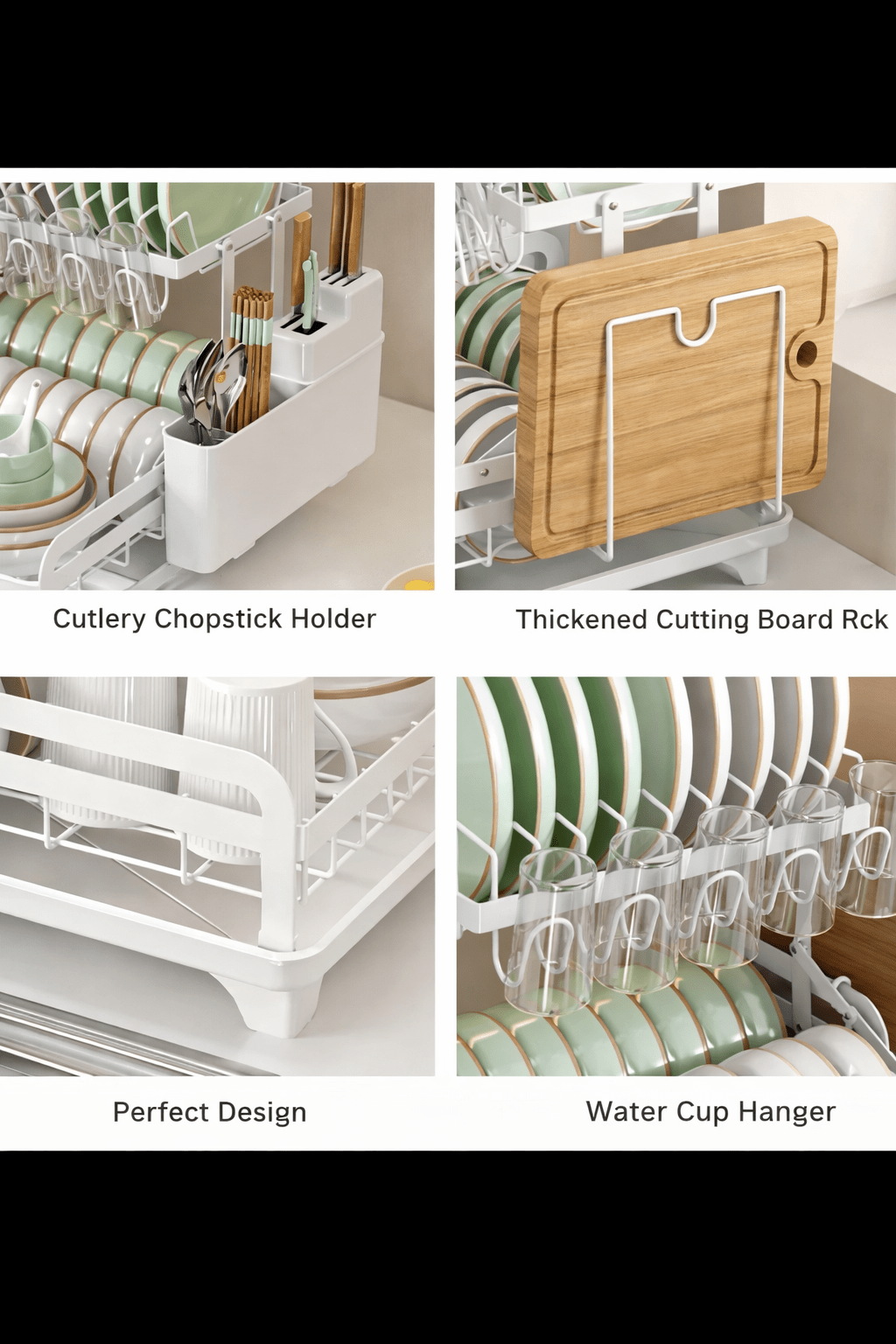 2 - Tier Kitchen Dish Drying Rack with Automatic Drain & Cutting Board Holder - Glowonlite - Glowonlite