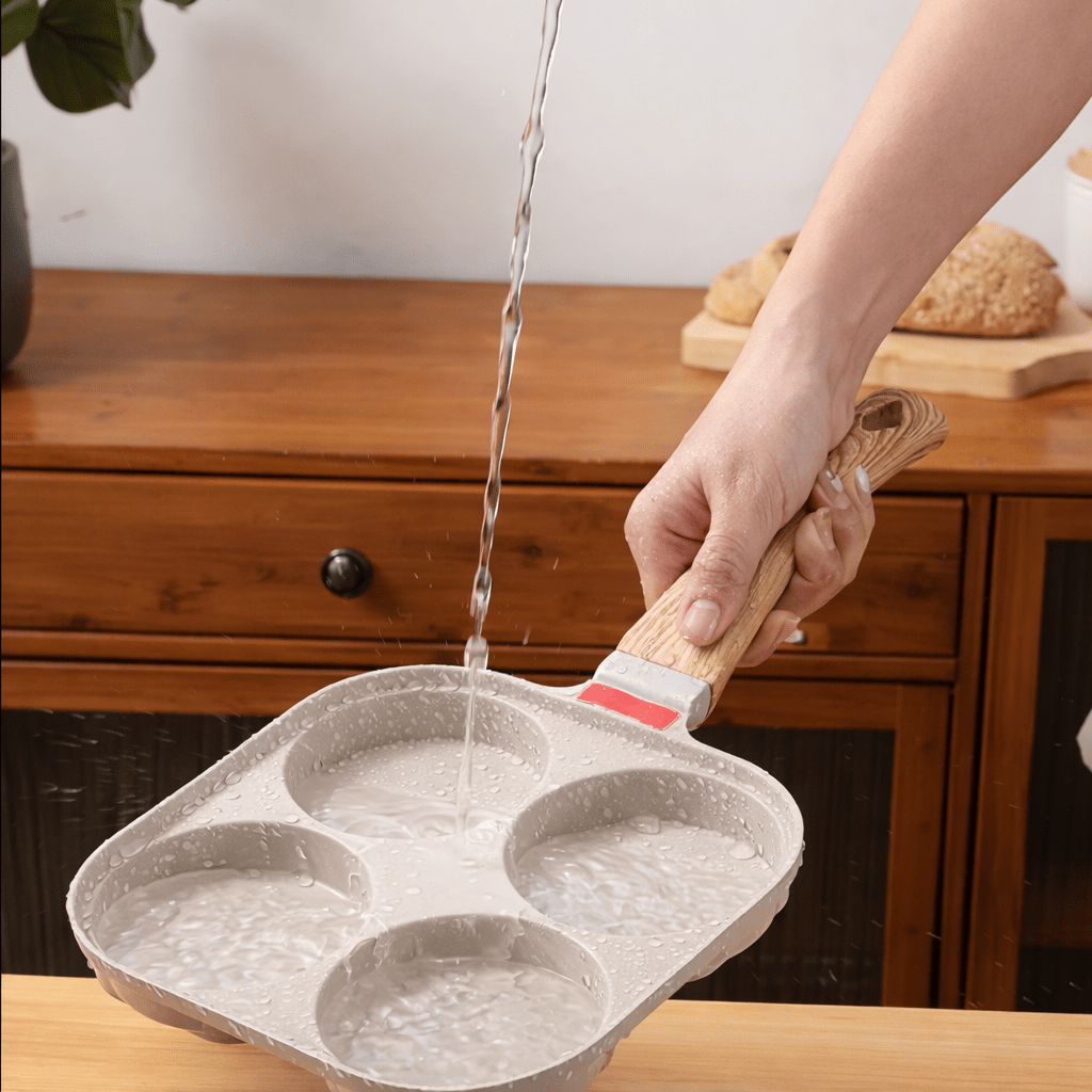 4 - Compartment Non - Stick Frying Pan with Glass Lid & Wooden Handle - Glowonlite - Glowonlite