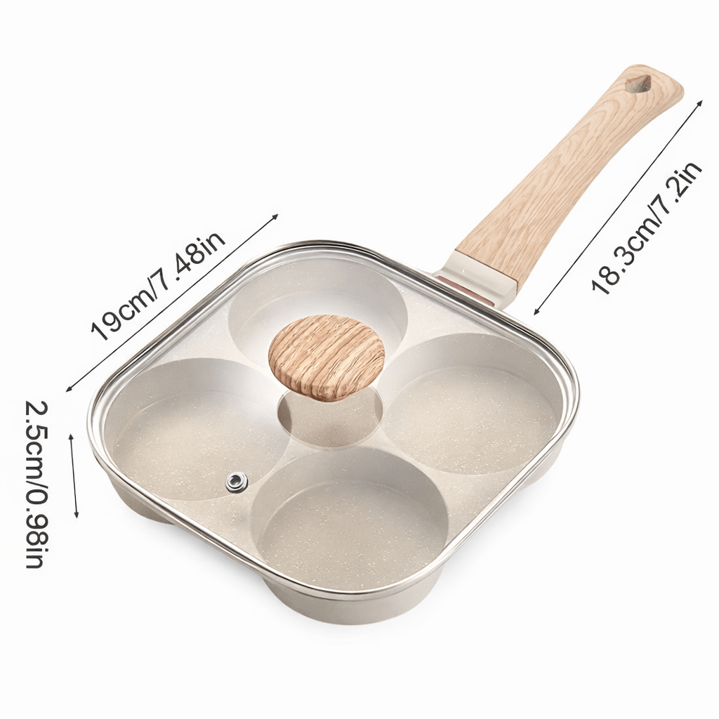 4 - Compartment Non - Stick Frying Pan with Glass Lid & Wooden Handle - Glowonlite - Glowonlite
