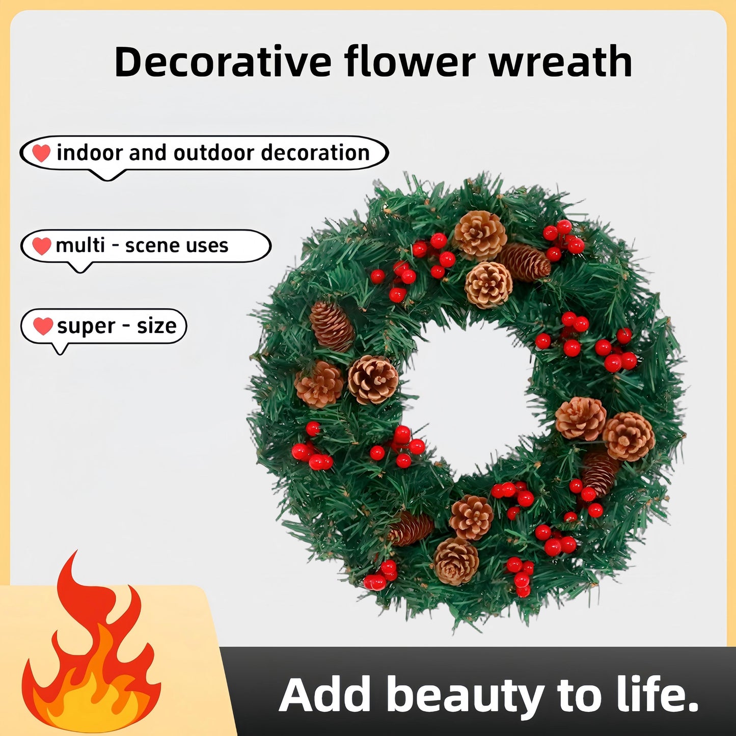 24″ Holiday Pine Wreath – Multi-Colour LED Option, Pre-Lit & Unlit Styles