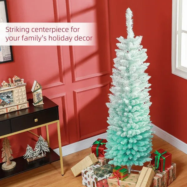 5ft Pencil Christmas Trees, Skinny Artificial Christmas Tree For Xmas Holiday Decor, Gradient Blue