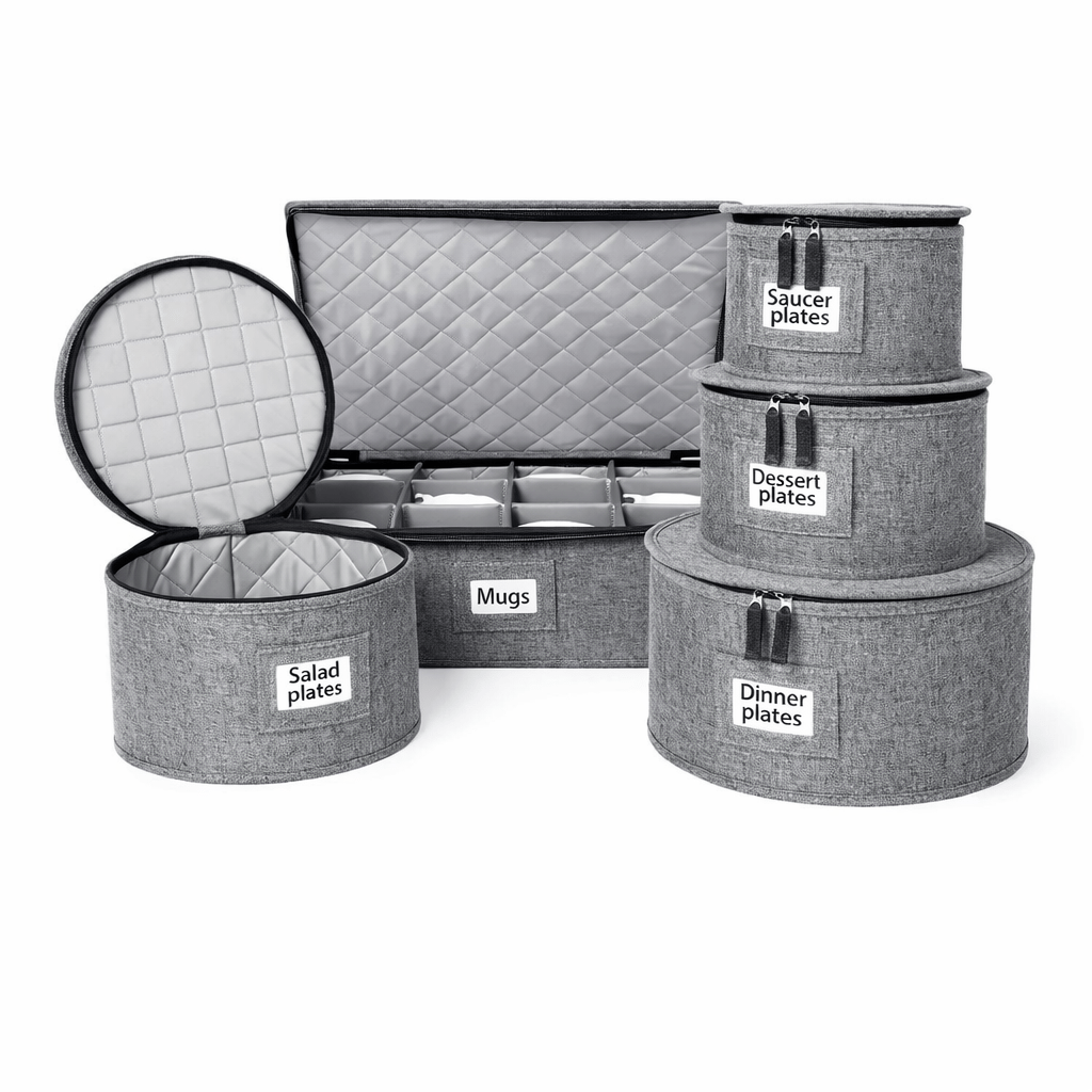 6 - Piece Premium Dish & Mug Storage Organizer Set – Padded Protection with Dividers - Glowonlite - Glowonlite