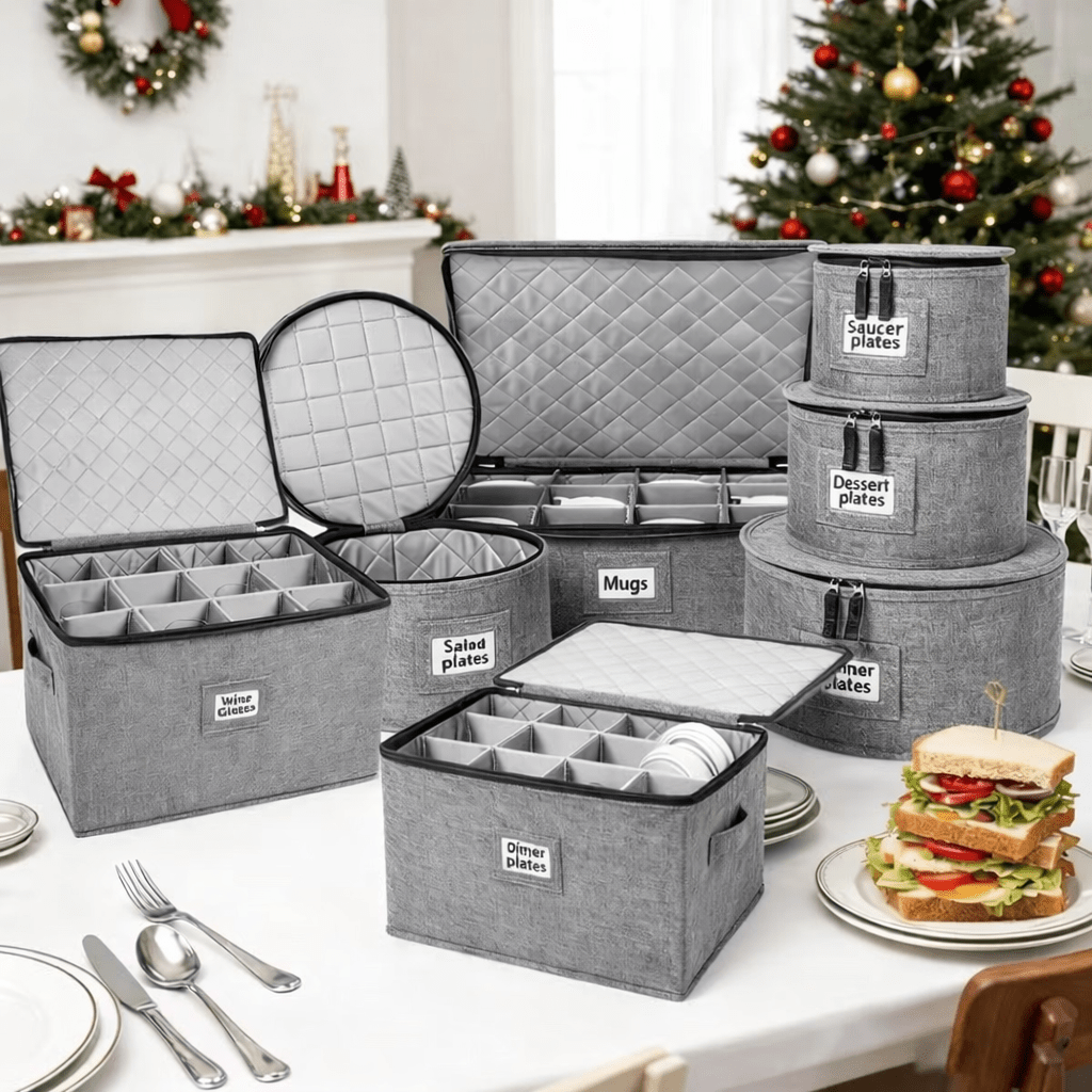 6 - Piece Premium Dish & Mug Storage Organizer Set – Padded Protection with Dividers - Glowonlite - Glowonlite