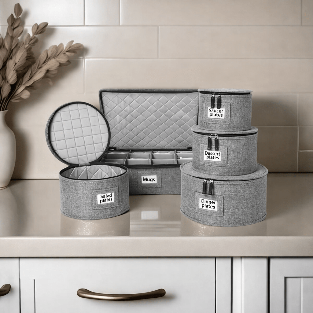 6 - Piece Premium Dish & Mug Storage Organizer Set – Padded Protection with Dividers - Glowonlite - Glowonlite