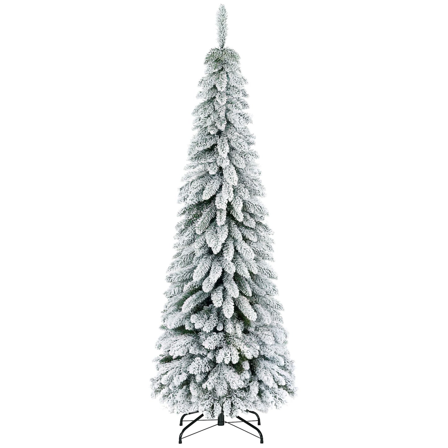 6' Artificial Slim Flocked Christmas Trees, With Snow Frosted Branches, Downswept Shape, Steel Base