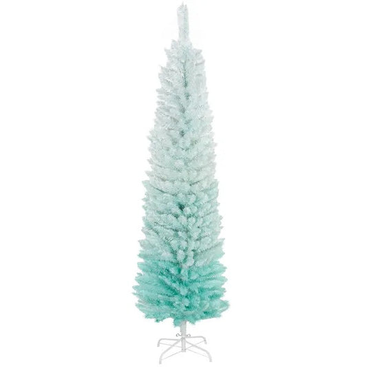 5ft Pencil Christmas Trees, Skinny Artificial Christmas Tree For Xmas Holiday Decor, Gradient Blue