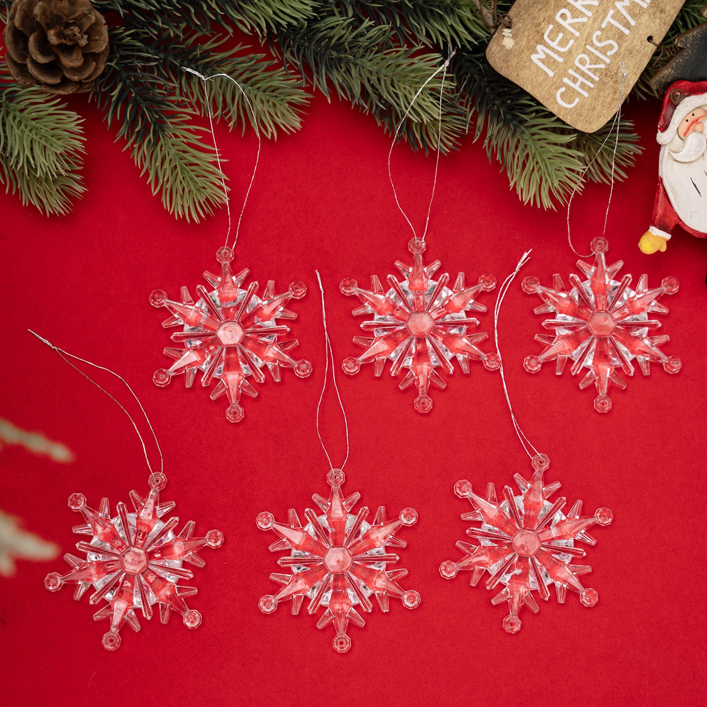 6pc Transparent Snowflake Pendant