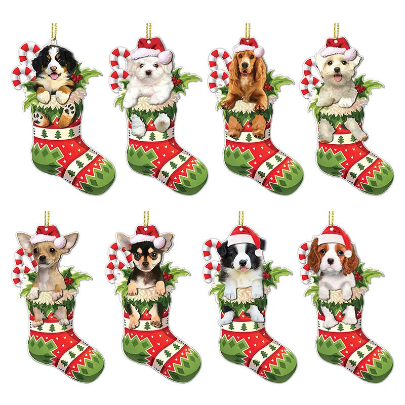 Christmas Stockings Christmas Tree Decorative Socks Dog Pendant Creative