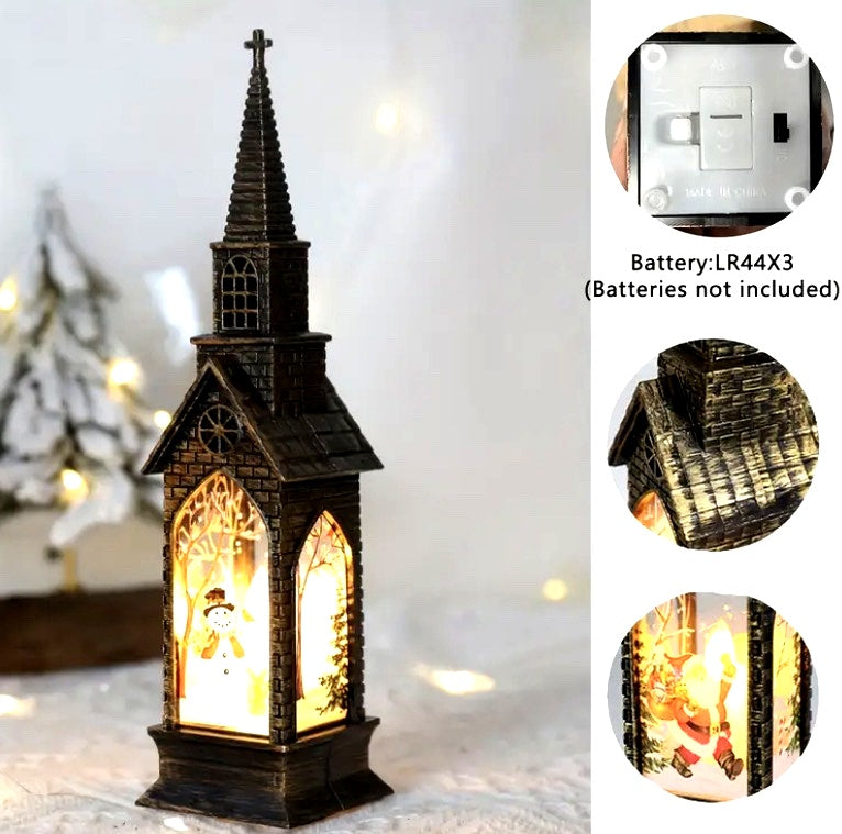 Vintage Christmas Church LED Light Lanterns (4-Piece Set)