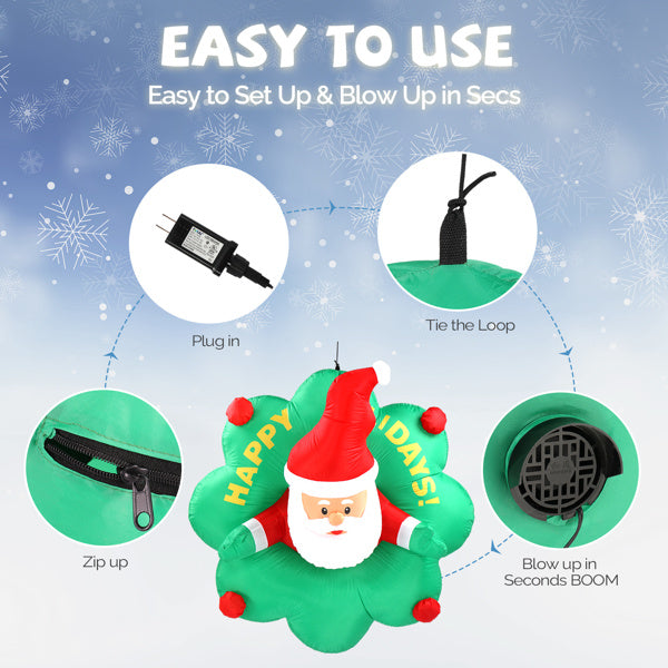 Window Santa Claus Wreath, 5 LED lights