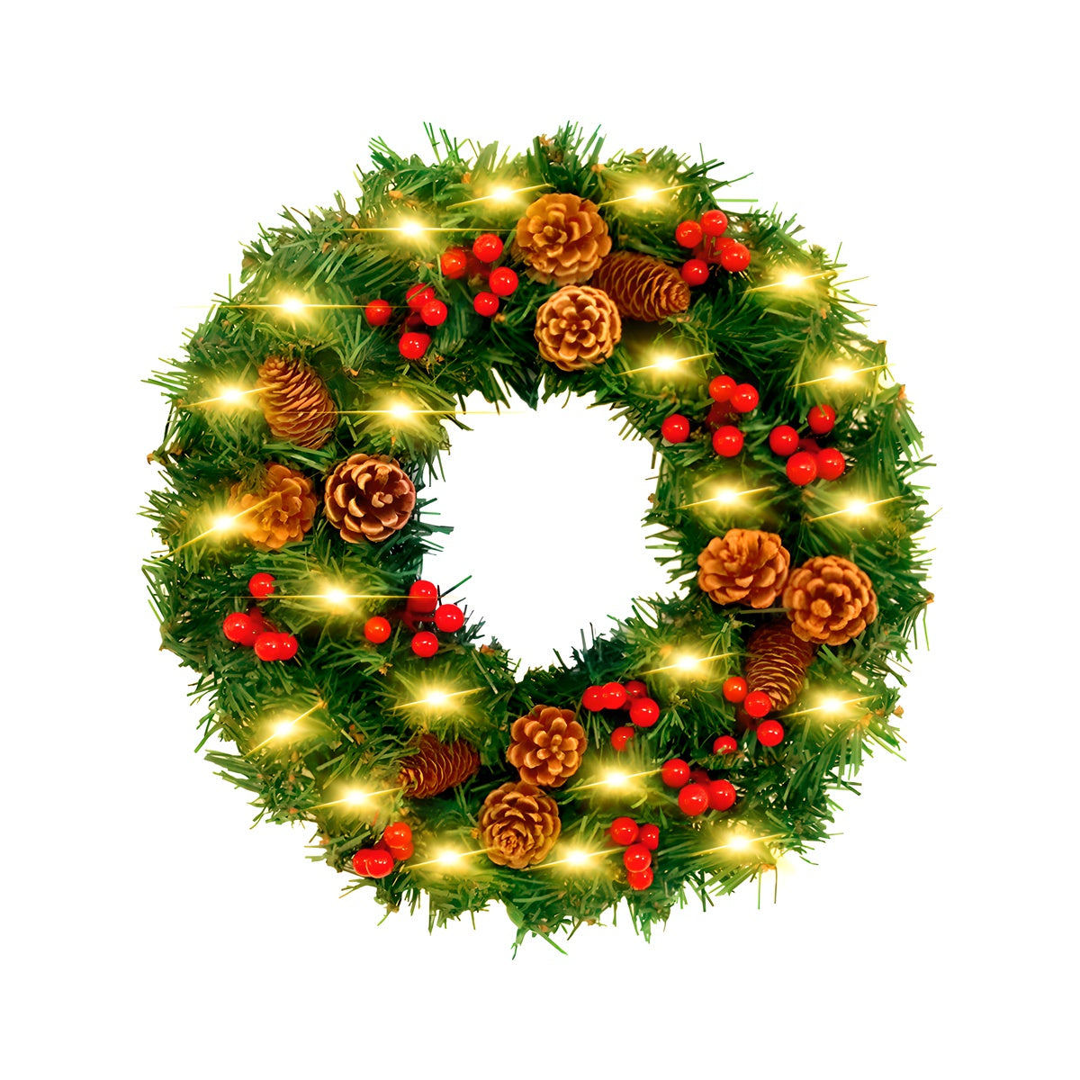 24″ Holiday Pine Wreath – Multi-Colour LED Option, Pre-Lit & Unlit Styles