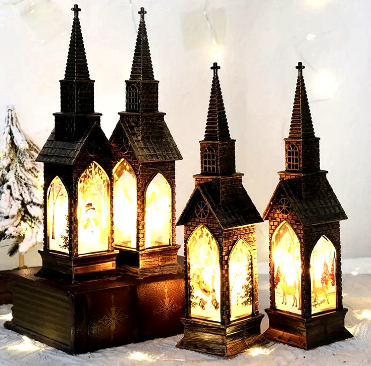 Vintage Christmas Church LED Light Lanterns (4-Piece Set)