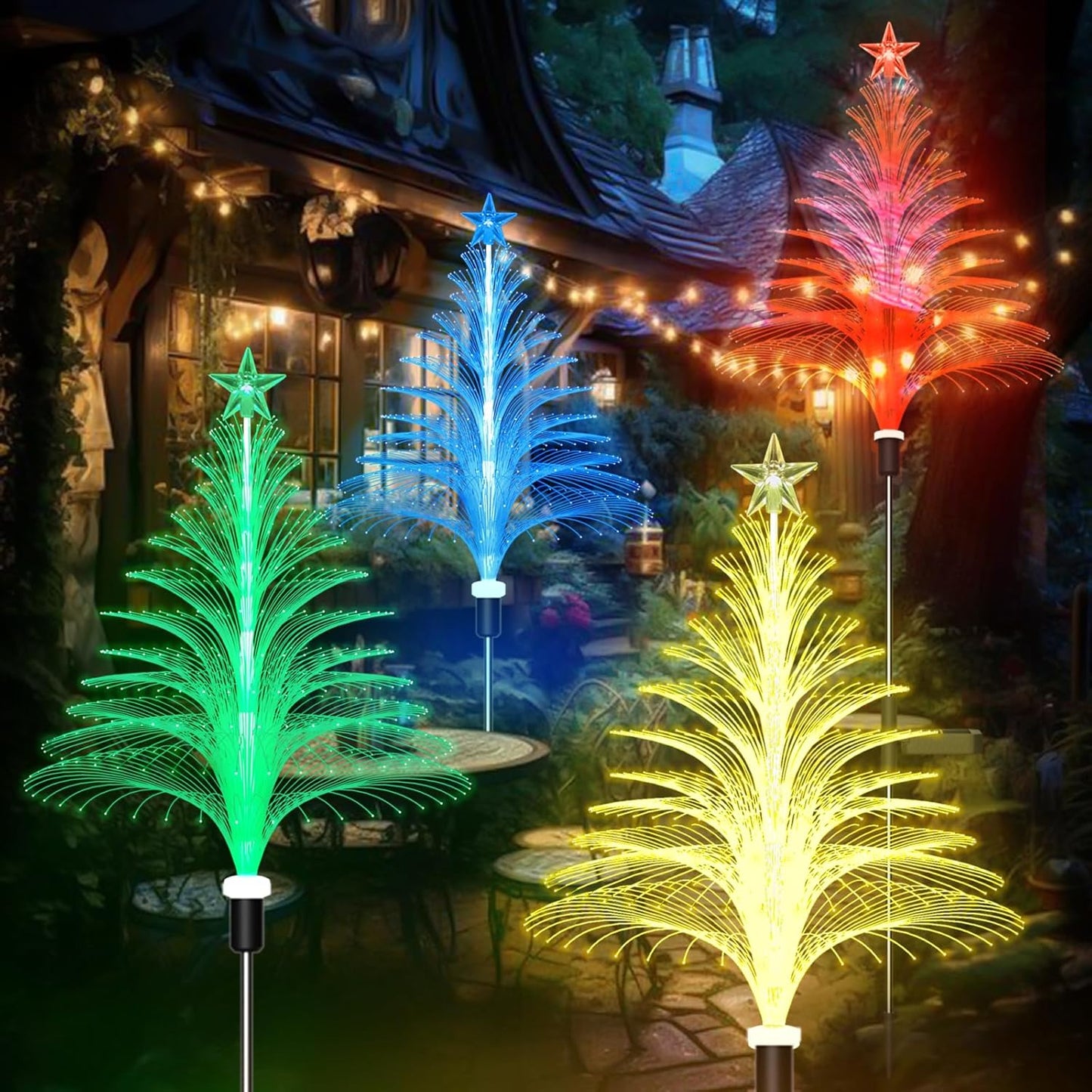 GlowWave Fiber Optic Christmas Tree Stakes (4-Pack)