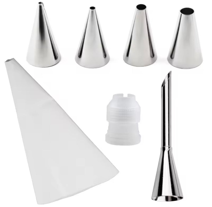 Cake Decorating Kit with Reusable Piping Bags, Stainless Steel Nozzles & Scraper Tools.