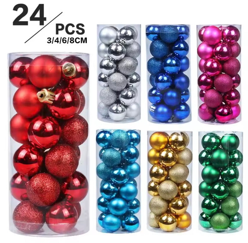 24-Piece Premium Bauble Ornament Set – Luxury Glass Finish Holiday Tree Decor