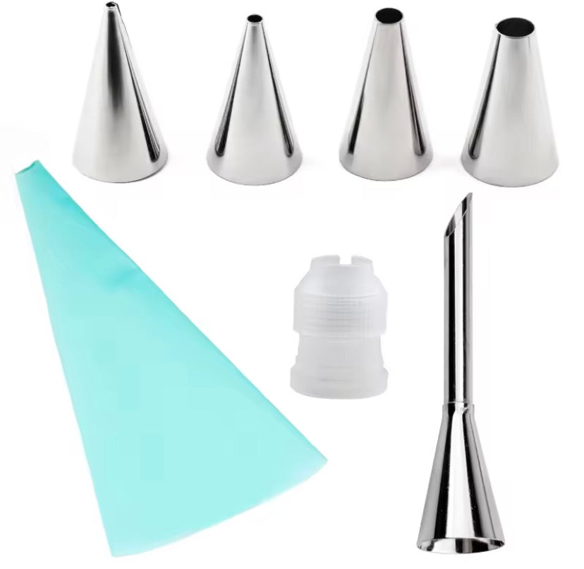 Cake Decorating Kit with Reusable Piping Bags, Stainless Steel Nozzles & Scraper Tools.