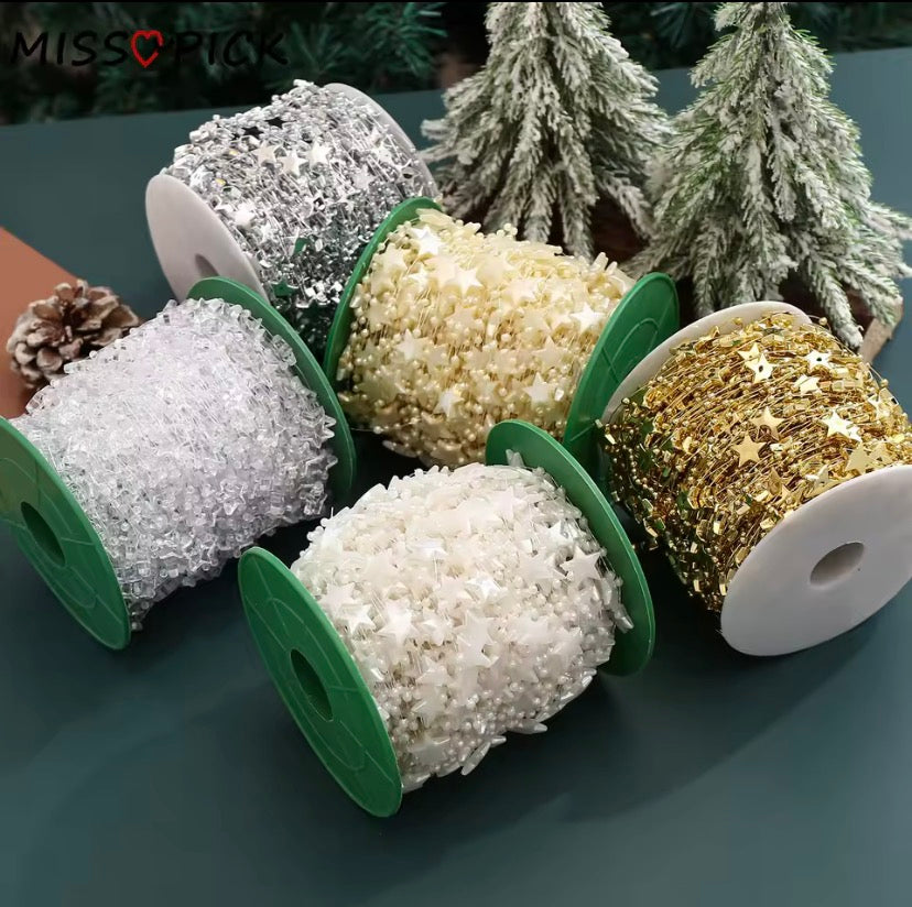 Christmas Star Garland Ribbon Roll – Decorative Craft & Tree Trim Ribbon