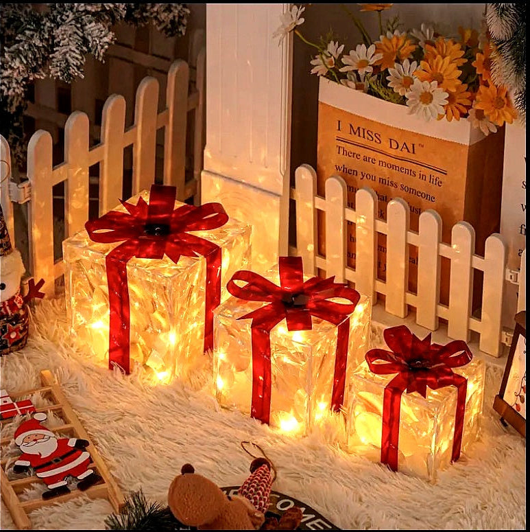 Light-Up Christmas Gift Box Decoration Set (Warm White LED)