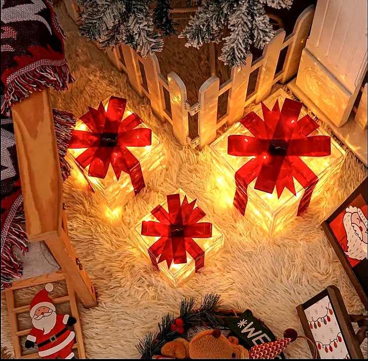 Light-Up Christmas Gift Box Decoration Set (Warm White LED)