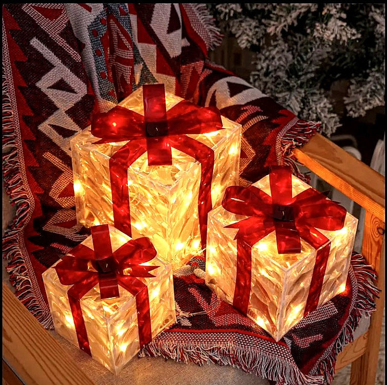 Light-Up Christmas Gift Box Decoration Set (Warm White LED)