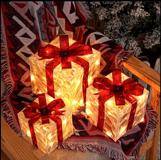 Light-Up Christmas Gift Box Decoration Set (Warm White LED)