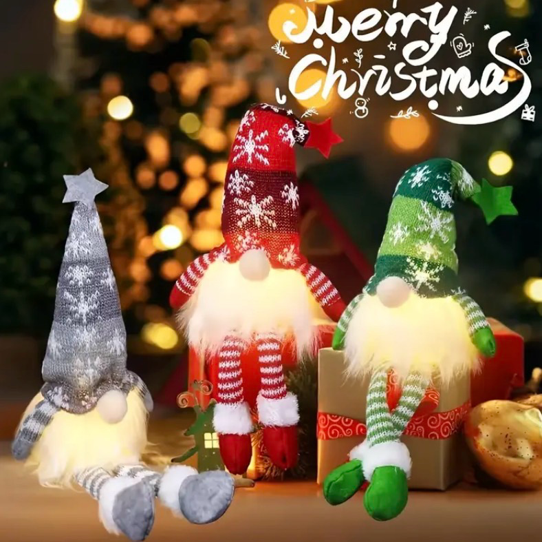 LED Sitting Christmas Gnome Plush Set (3pcs)