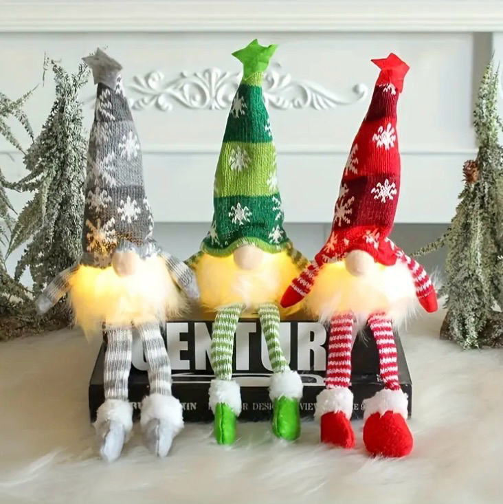 LED Sitting Christmas Gnome Plush Set (3pcs)