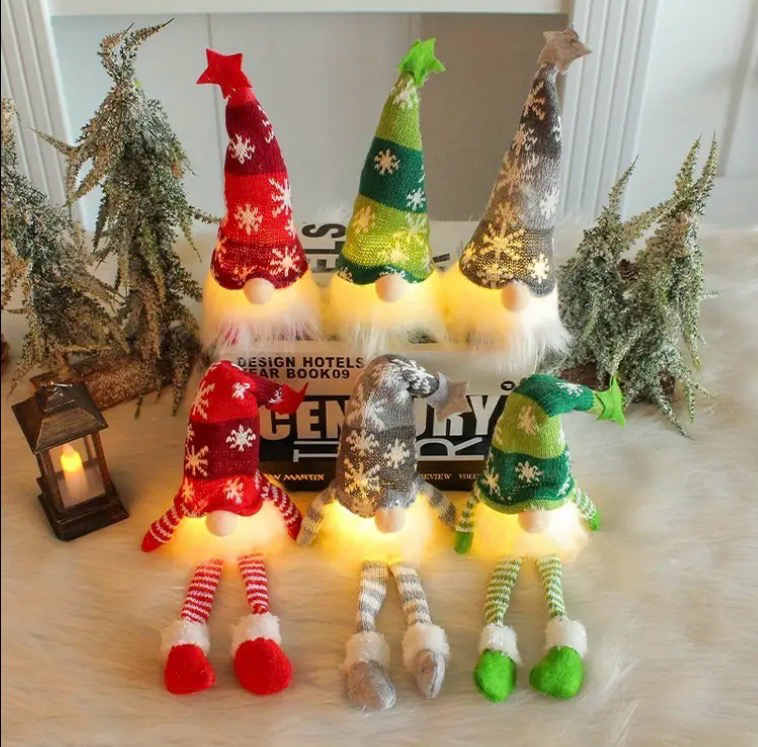 LED Sitting Christmas Gnome Plush Set (3pcs)