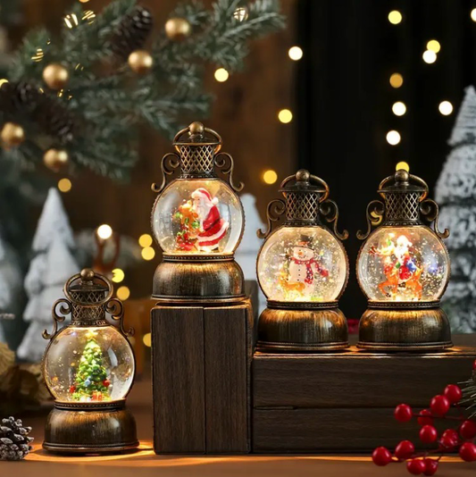 Antique Christmas snow lantern with Rotating Glitter & Warm LED Light