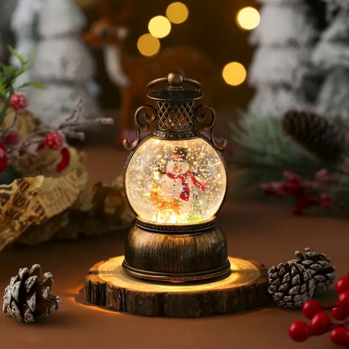 Antique Christmas snow lantern with Rotating Glitter & Warm LED Light