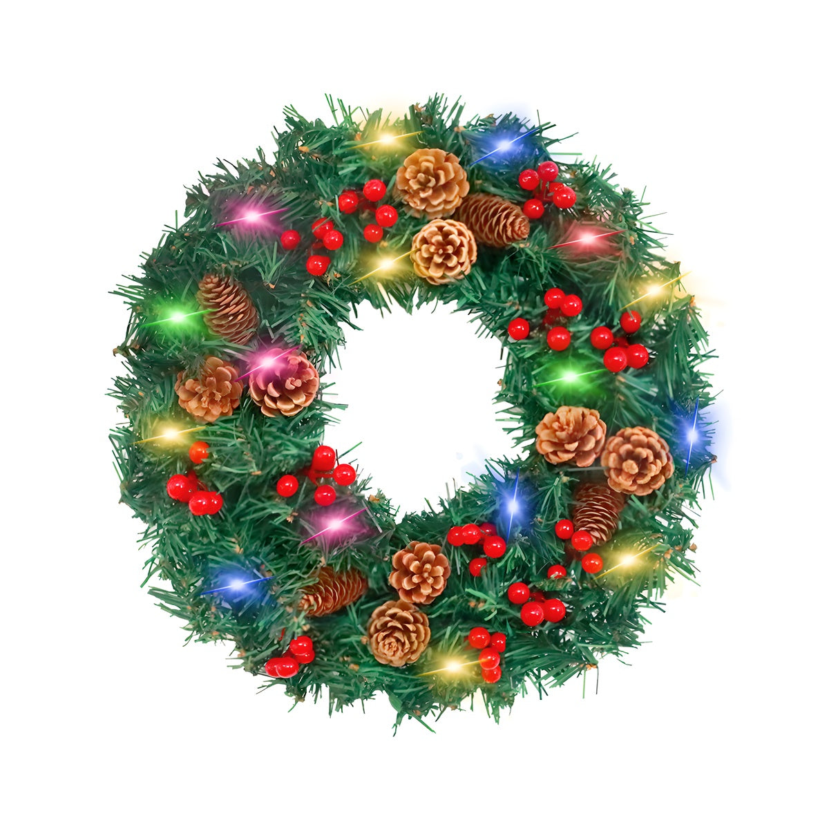 24″ Holiday Pine Wreath – Multi-Colour LED Option, Pre-Lit & Unlit Styles