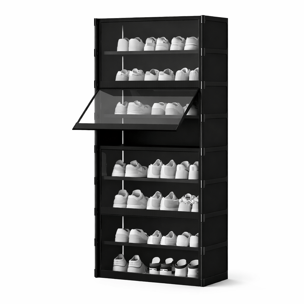 Dustproof Multi - Tier Shoe Storage Cabinet – Black - Glowonlite - Glowonlite