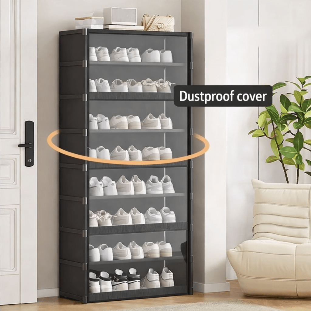 Dustproof Multi - Tier Shoe Storage Cabinet – Black - Glowonlite - Glowonlite