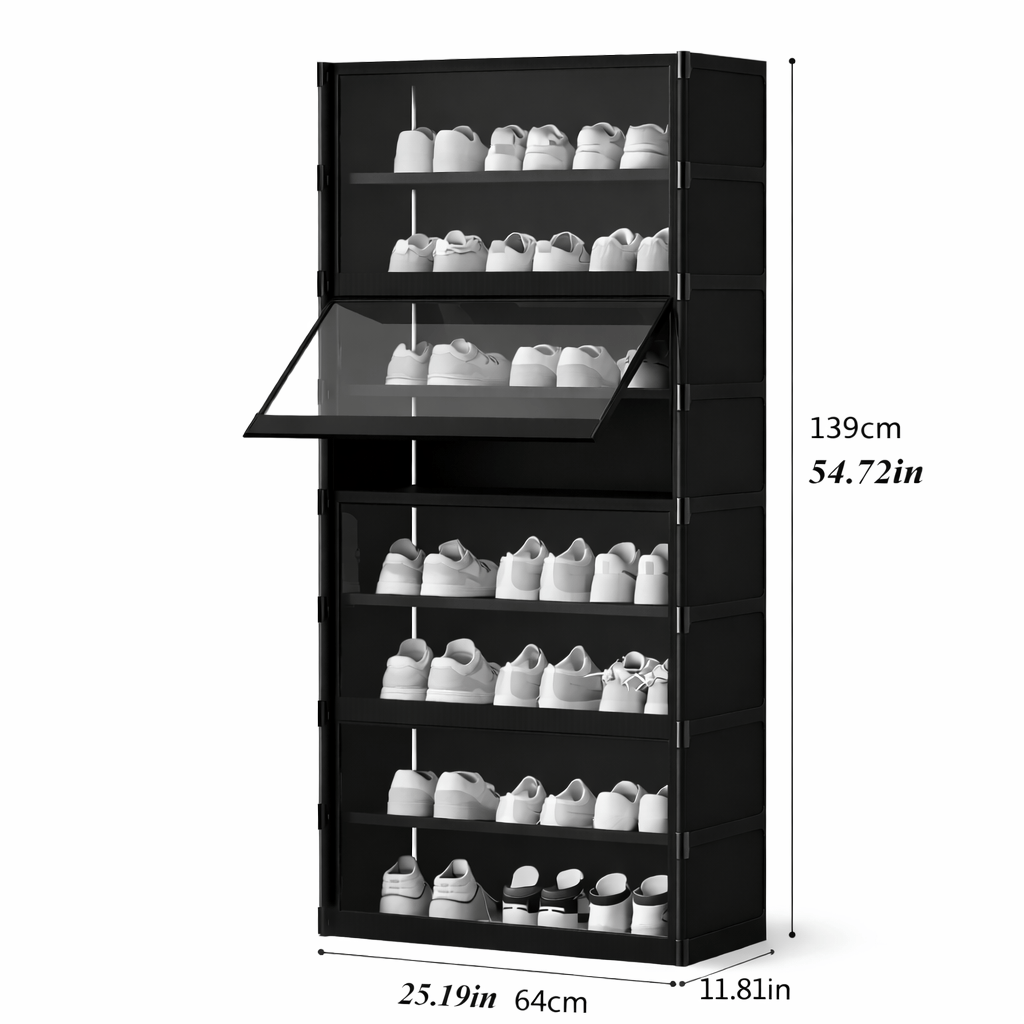 Dustproof Multi - Tier Shoe Storage Cabinet – Black - Glowonlite - Glowonlite