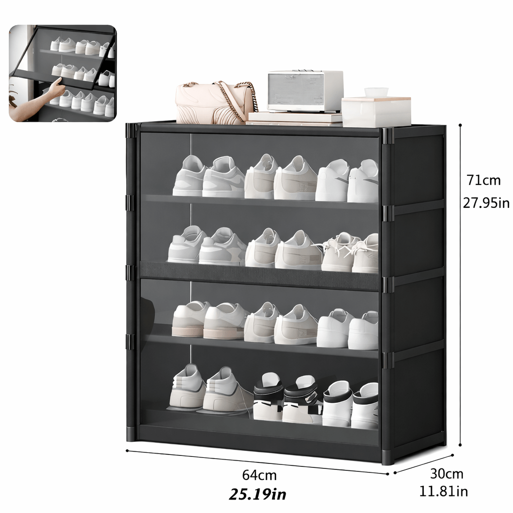 Dustproof Multi - Tier Shoe Storage Cabinet – Black - Glowonlite - Glowonlite