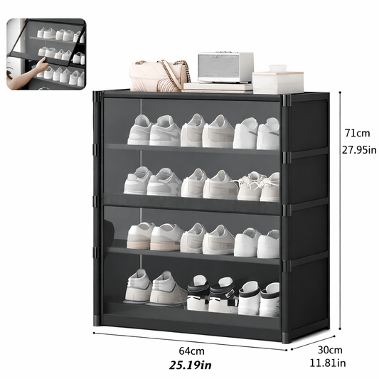 Dustproof Multi - Tier Shoe Storage Cabinet – Black - Glowonlite - Glowonlite