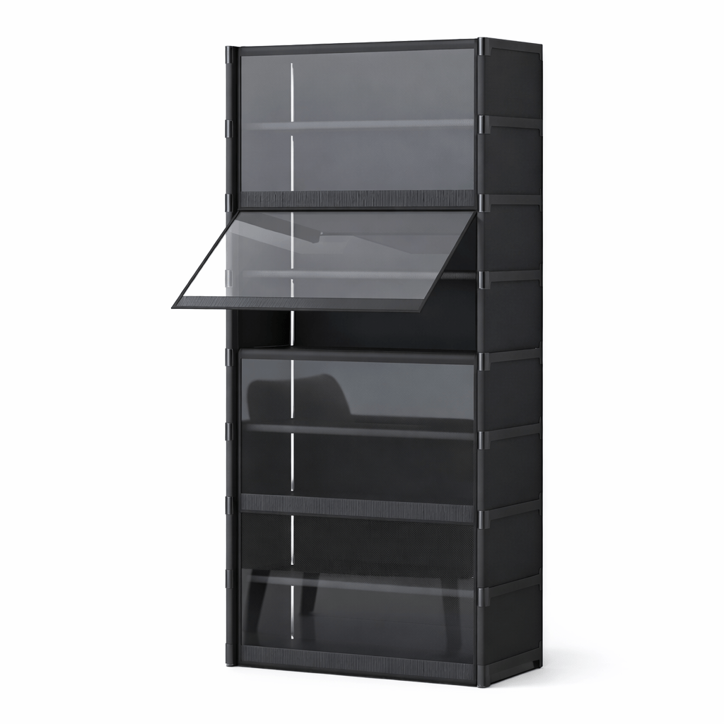 Dustproof Multi - Tier Shoe Storage Cabinet – Black - Glowonlite - Glowonlite