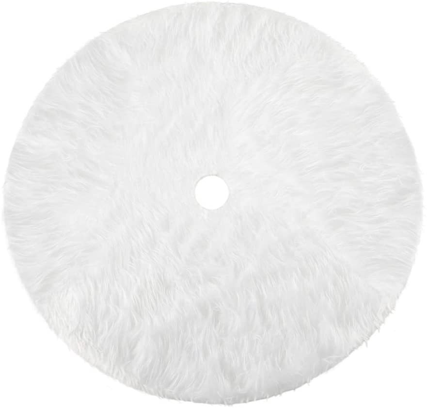 White Christmas Tree Skirt Plush Faux Fur Xmas Tree Carpet.