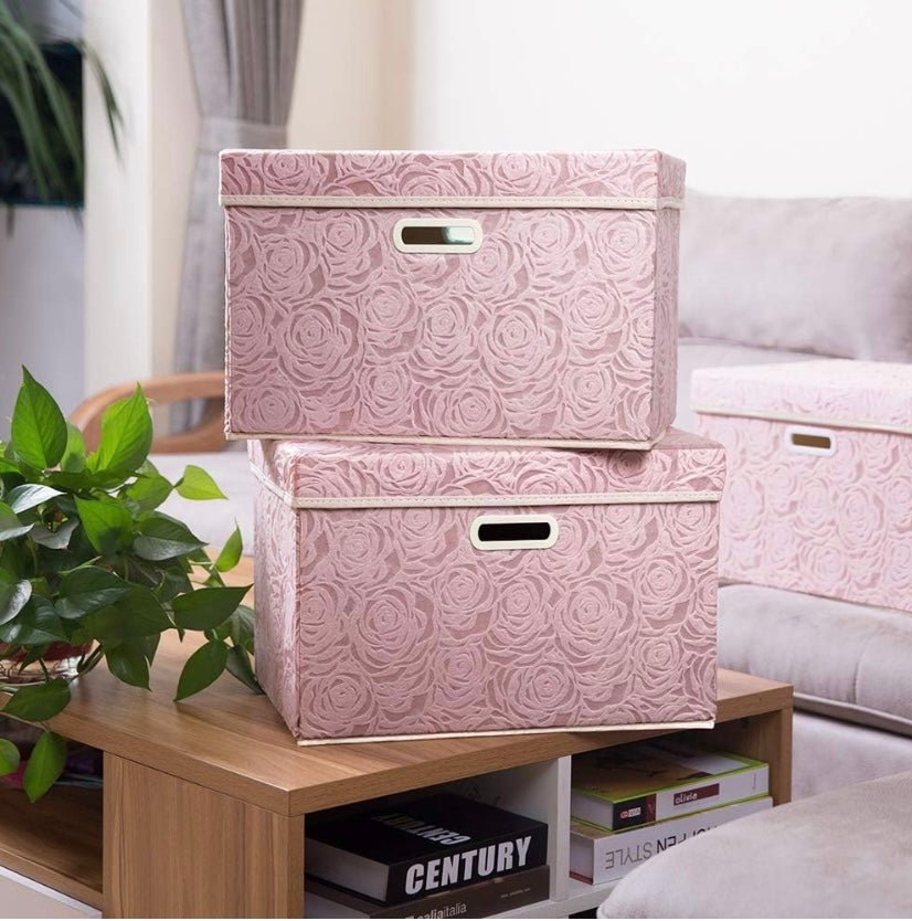 Floral Fabric Storage Box with Lid – Foldable Home Organizer - Glowonlite - Glowonlite