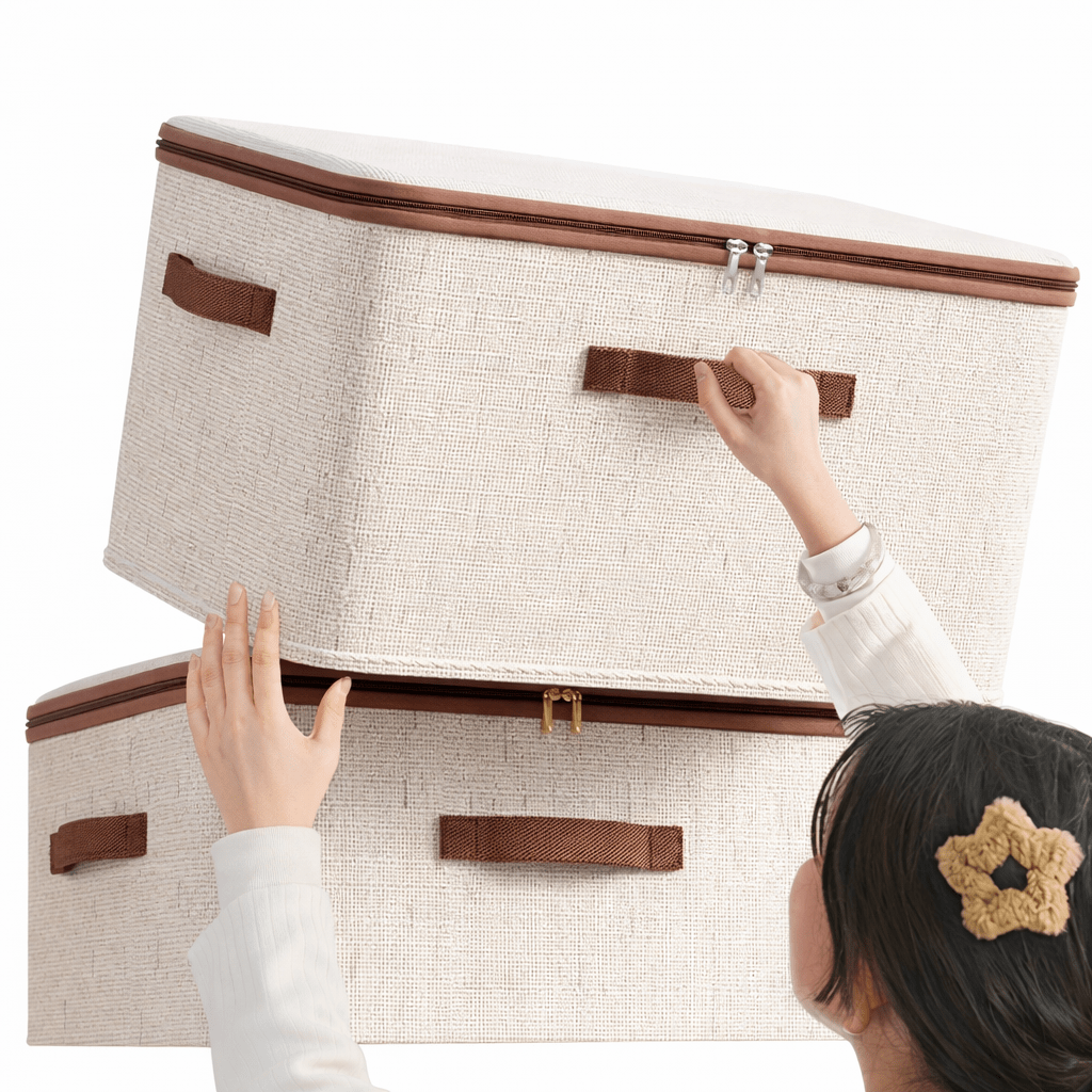 Foldable Fabric Storage Box with Lid & Handles – Multi - Purpose Home Organizer - Glowonlite - Glowonlite